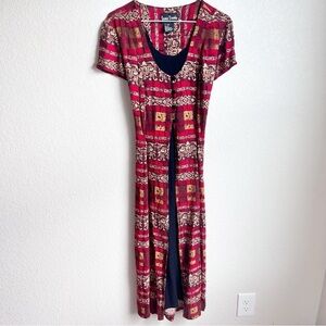 Relaxed tie-back maxi dress light weight faux button down